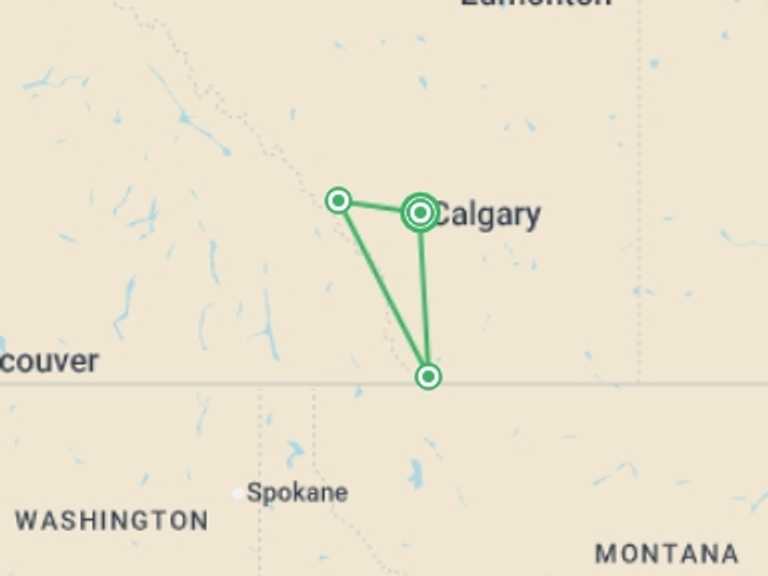 Map of Canada Tour with 3 destination visits for the trip: Canadian Rockies & Glacier National Park 
