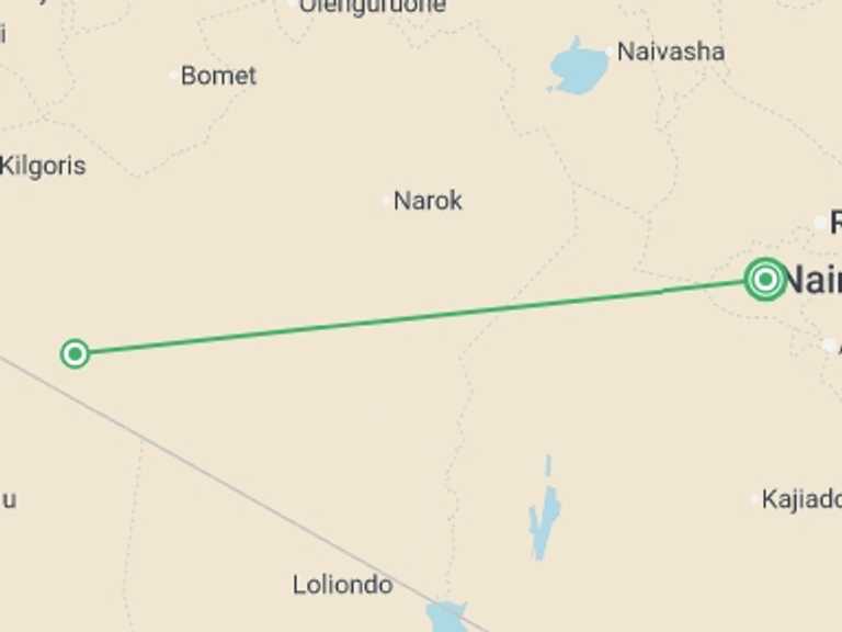 Map of Kenya Tour with 2 destination visits for the trip: Masai Mara Interactive Safari 3D/2N