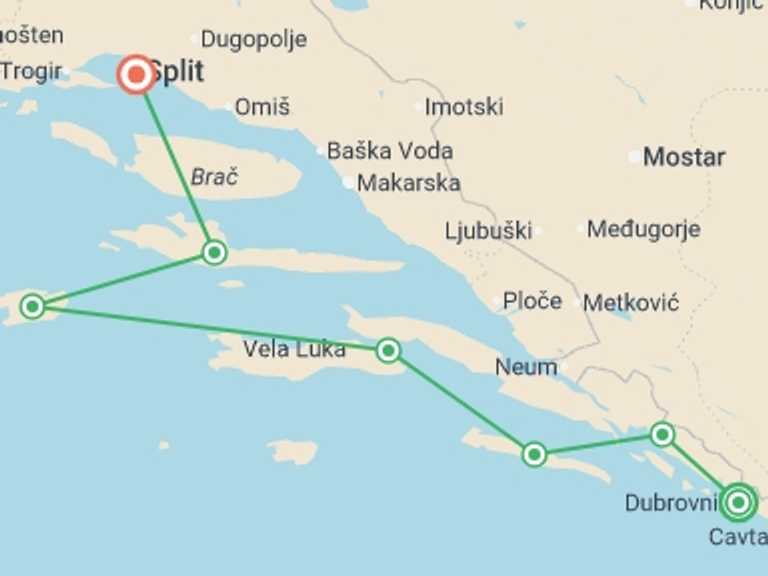 Map of Split Cruise Tour with 3 destination visits for the trip: Pearls of the Adriatic North