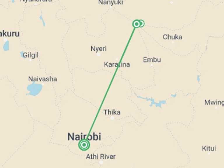 Map of Kenya Tour with 6 destination visits for the trip: Mount Kenya Ascent