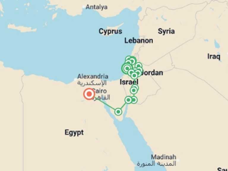 Map itinerary of Asia Tour in Winter with 9 destination visits for the trip: Dream of Middle East