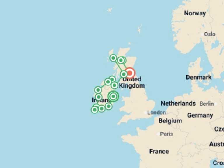 Map itinerary of Europe Tour in September 2026 with 10 destination visits for the trip: Best of Ireland and Scotland - Signature