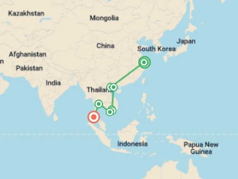 Map of Asia Tour with 9 destination visits for the trip: Shanghai, Vietnam & Thailand Explorer - 16 days
