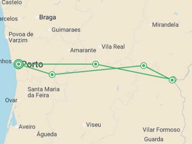 Map of Europe Tour with 7 destination visits for the trip: Cruise and Hikes in The Douro Valley, A Nature Lover's Dream (port-to-port cruise)