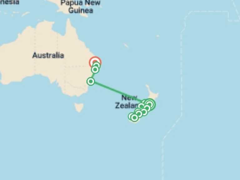 Map of Oceania Tour with 12 destination visits for the trip: Australia And New Zealand: Bushwalks & Beaches