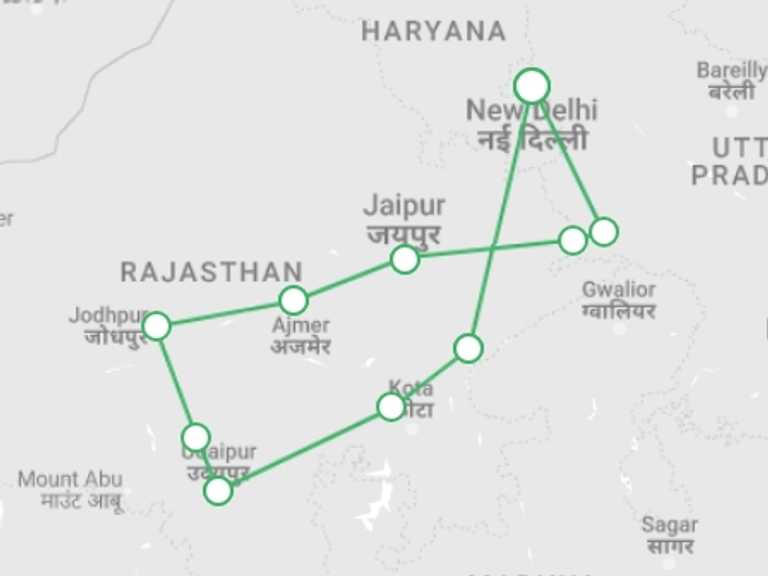 Map of Udaipur Cultural, religious and historic sites Tour with 8 destination visits for the trip: Colours of Rajasthan - Pushkar Festival (2026)