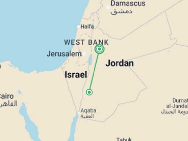 Map of Asia Tour with 2 destination visits for the trip: Petra Independent Short Break