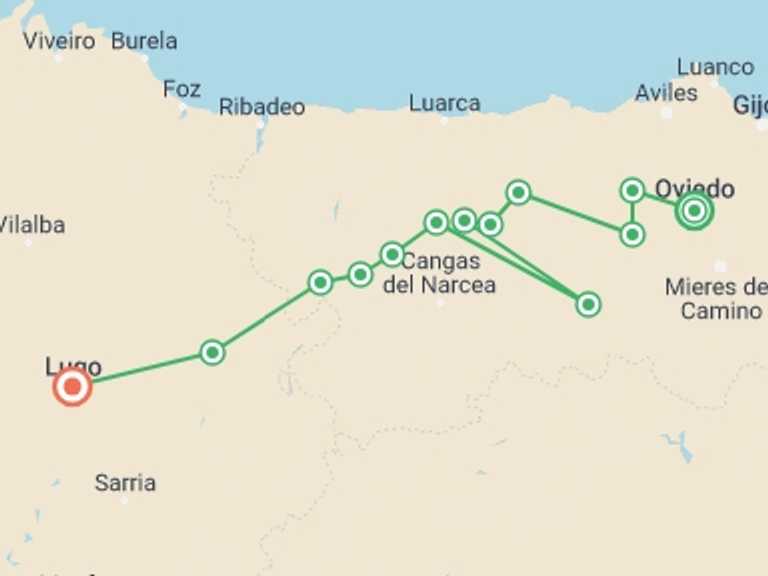Map of a Walking Tour with 8 destination visits for the trip: Highlights of the Camino Primitivo