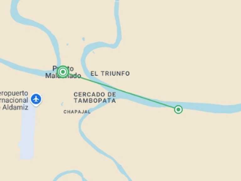 Map itinerary of Puerto Maldonado Tour in November 2026 with 2 destination visits for the trip: Puerto Maldonado Amazon Superior Lodge 4D/3N (from Puerto Maldonado)