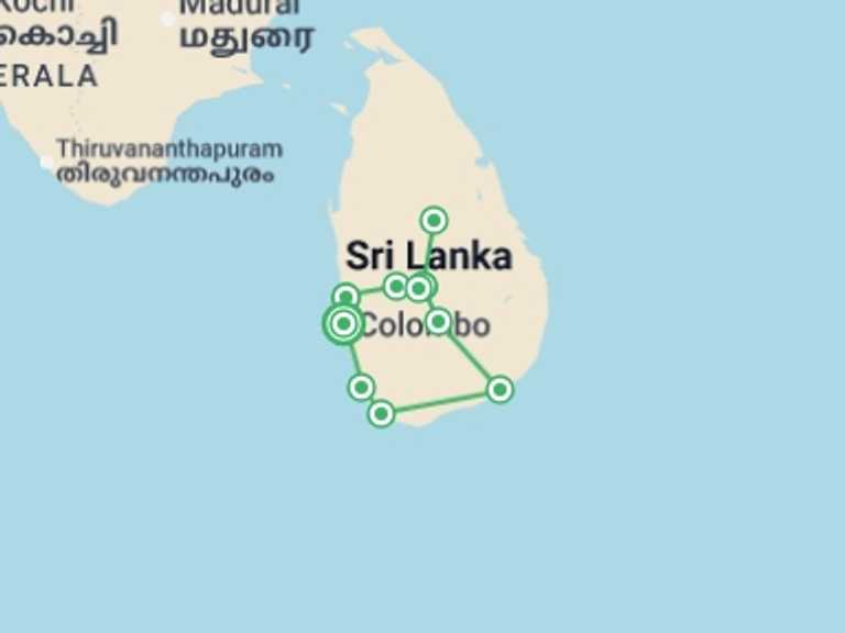 Map of Asia Tour with 6 destination visits for the trip: Splendid Sri Lanka, Private Tour