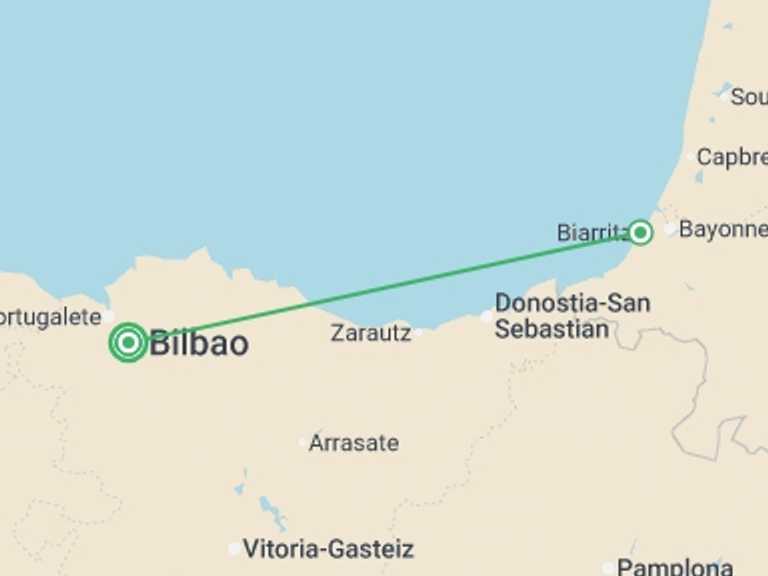 Map itinerary of Spain Tour in February 2026 with 2 destination visits for the trip: Bilbao Uncovered - 5 days
