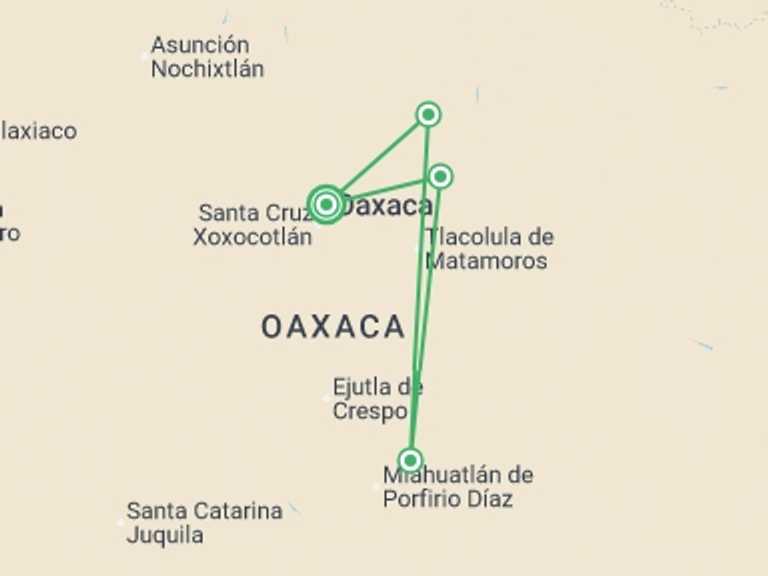 Map itinerary of Mexico Tour in November 2025 with 4 destination visits for the trip: Embark on the Enchanting Zapotec Trails 4D/3N