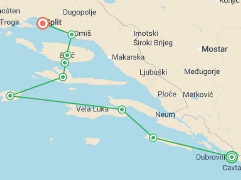 Map itinerary of Balkans Tour in August 2026 with 7 destination visits for the trip: Adriatic Explorer from Dubrovnik (Premium) - 8 days