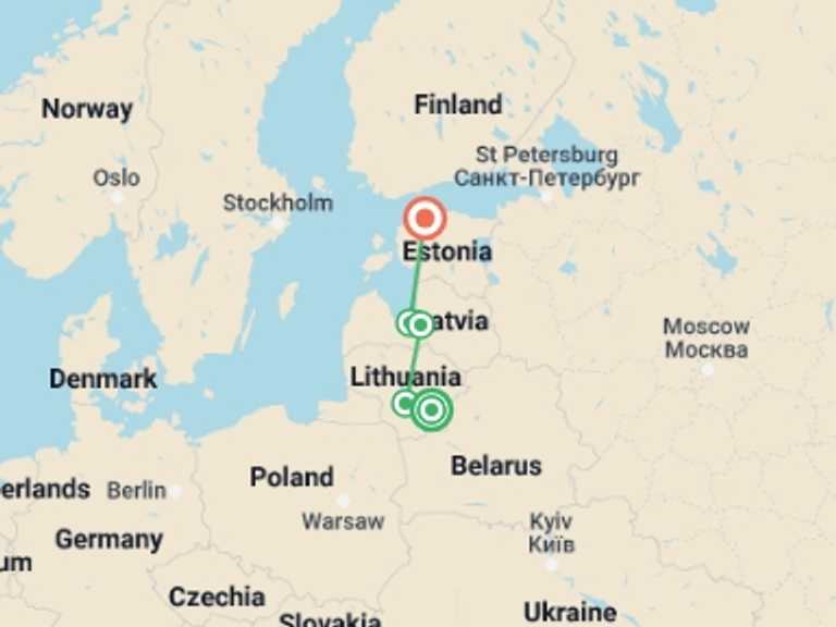 Map itinerary of Tallinn Tour in October 2026 with 5 destination visits for the trip: Baltic Capital Cities