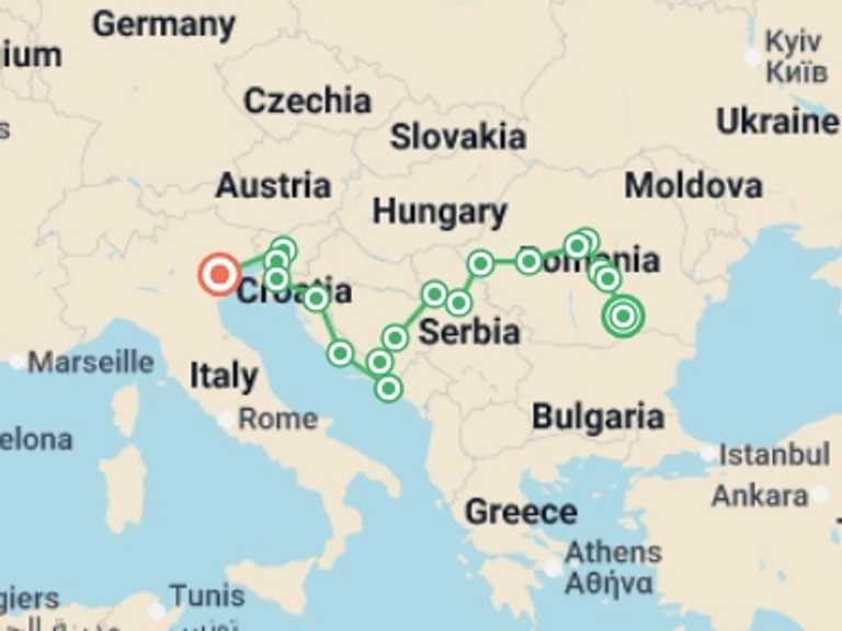 Map of Europe Tour with 10 destination visits for the trip: Amazing Balkans