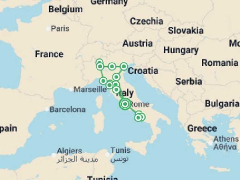 Map of Milan City sightseeing Tour with 7 destination visits for the trip: Simply Italy Reunion 35 to 45