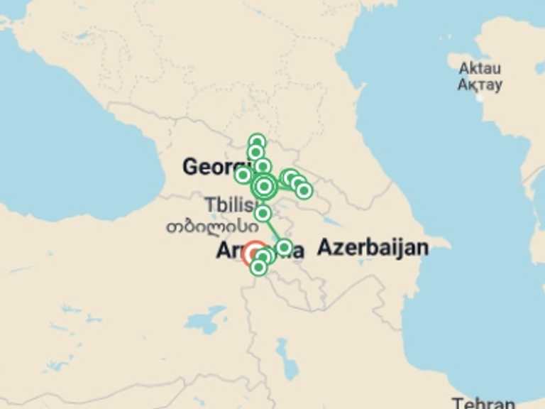 Map of Europe Tour with 6 destination visits for the trip: Georgia & Armenia Small Group Tour