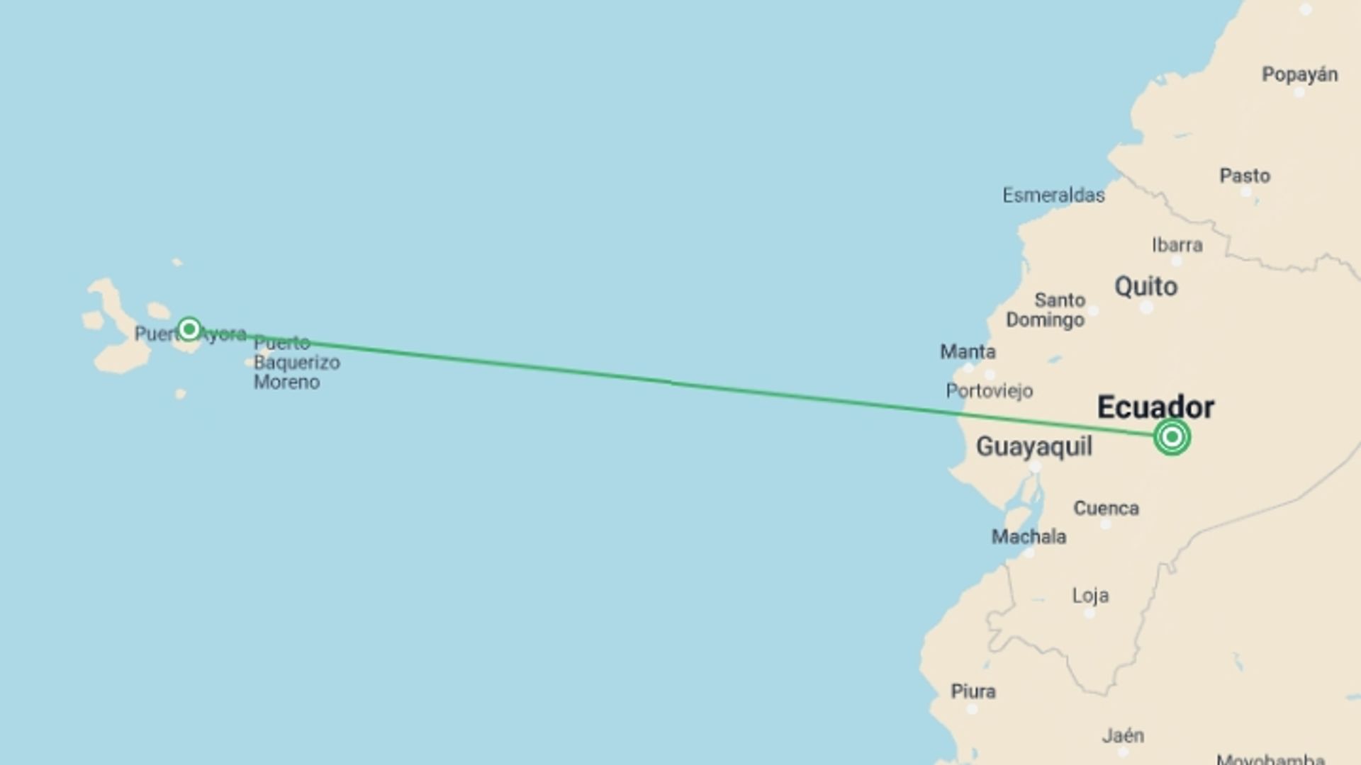 A map showing the tour itinerary for the trip: 4 Days Amazon Lodge Cuyabeno Reserve, starting in Amazon Ecuador, Ecuador and ending in Amazon Ecuador, Ecuador going through 1 other destinations.