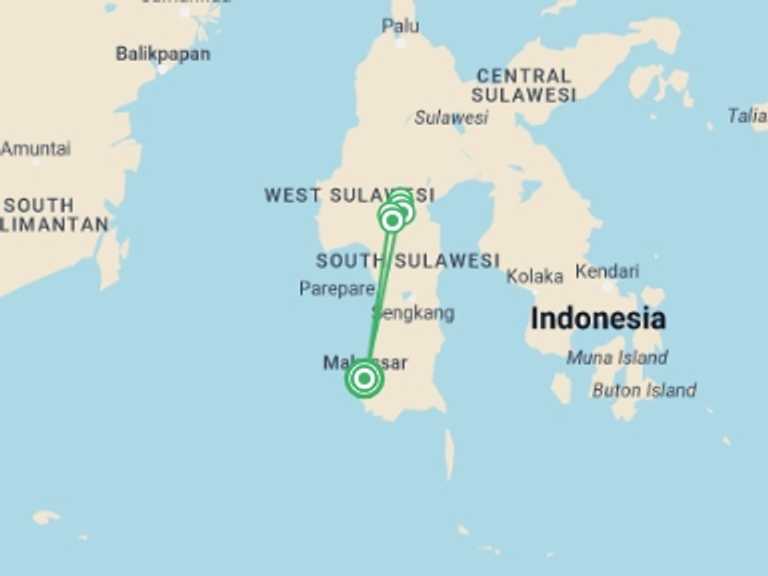 Map of Asia Tour with 7 destination visits for the trip: Trekking in Toraja
