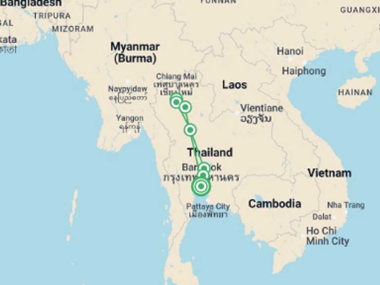 Map of Thailand Tour with 4 destination visits for the trip: Trails And Gems Of Siam, Small Group Tour