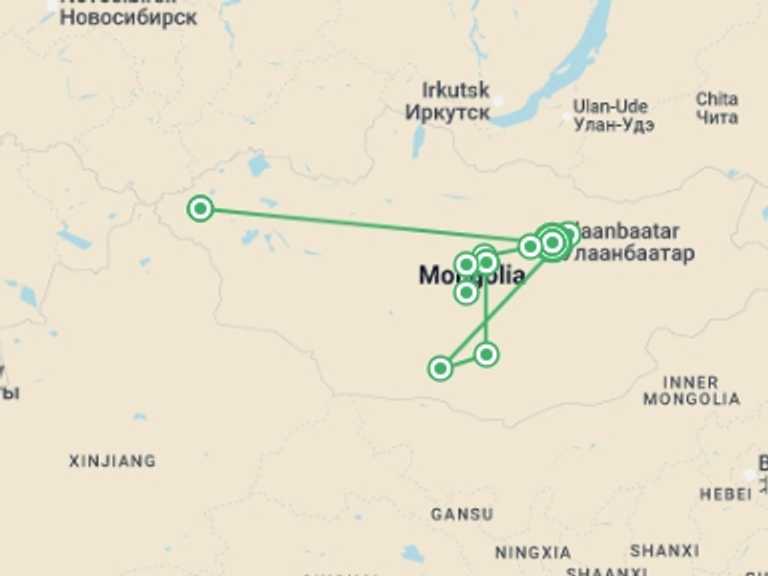 Map of a Local culture Tour with 10 destination visits for the trip: Discover Mongolia - Eagle Festival