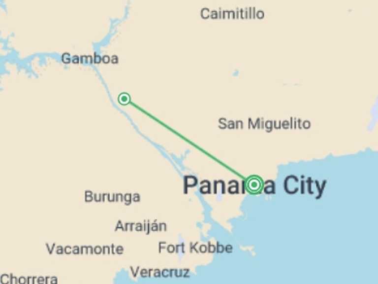 Map itinerary of Panama Tour in November 2026 with 2 destination visits for the trip: Best of Panama - 6 days