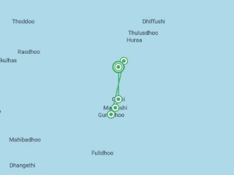 Map of 8-Day Maldives Tour with 5 destination visits for the trip: Maldives Culture & Beaches Group Island Hopping 8D/7N