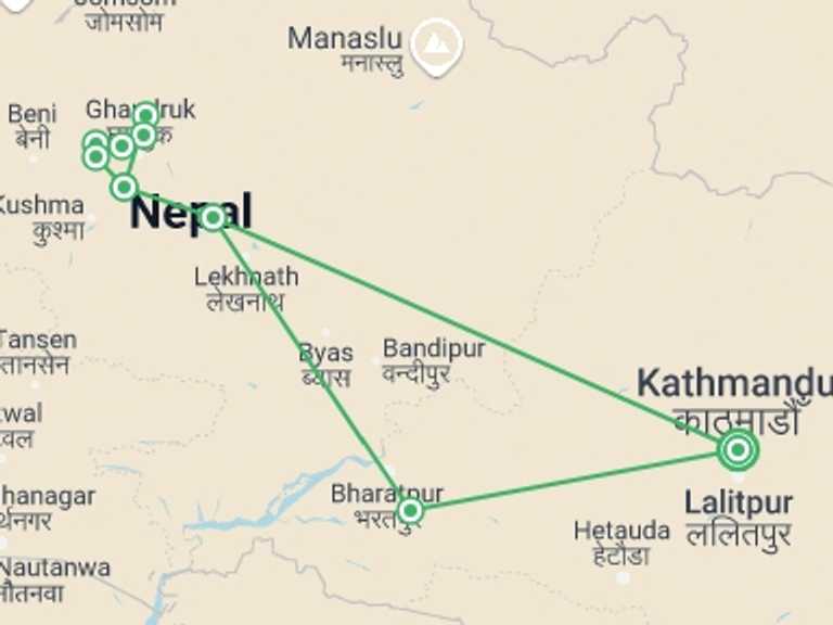 Map of Pokhara Trekking and Hiking Tour with 9 destination visits for the trip: Annapurna Panorama - 13 days