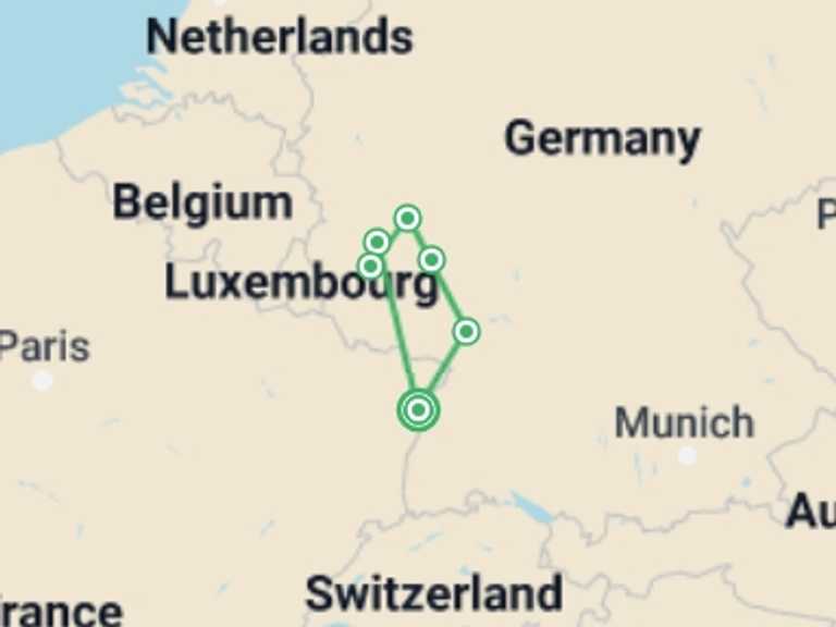Map of Strasbourg Romantic Tour with 7 destination visits for the trip: New Year on the romantic Rhine and the picturesque Moselle (port-to-port cruise)