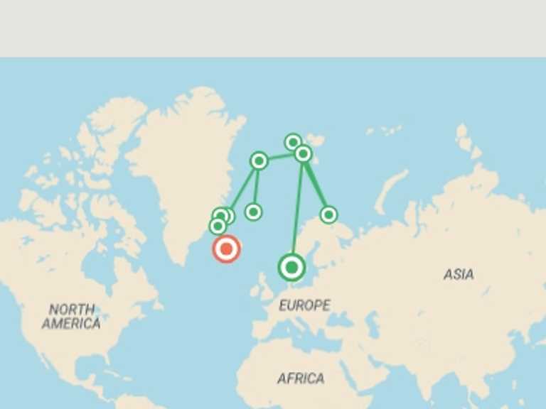 Map of Europe Tour with 10 destination visits for the trip: Four Arctic Islands (Ocean Albatros)