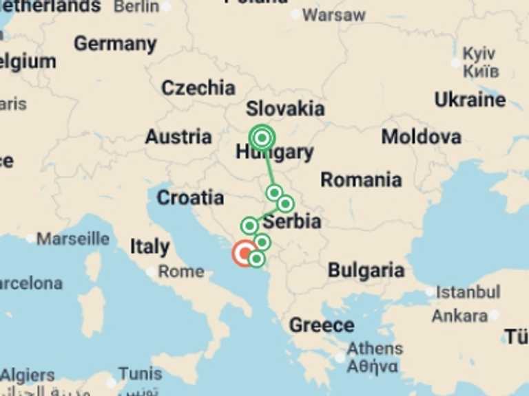 Map of Mediterranean Tour with 7 destination visits for the trip: Balkan Adventure