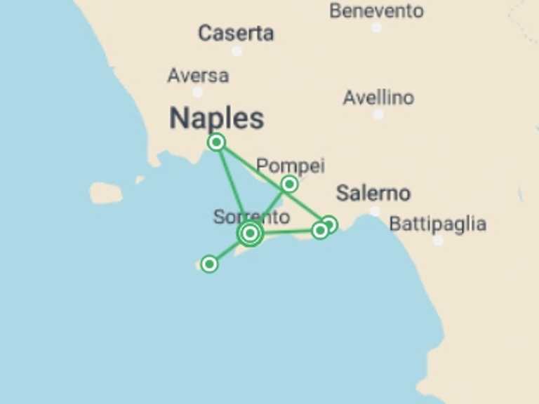 Map of Italy Tour with 3 destination visits for the trip: Campania Region Highlights, Private Tour