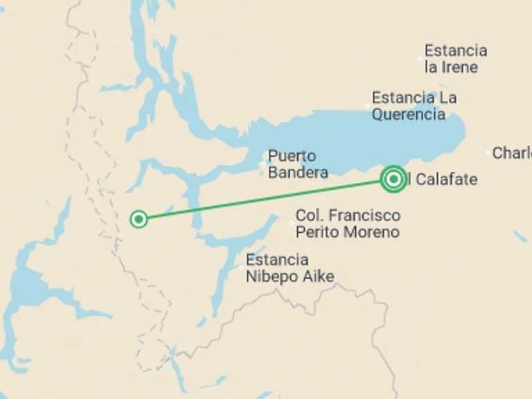 Map itinerary of South America Tour in February 2027 with 2 destination visits for the trip: 4-day Classic El Calafate: Perito Moreno, French-speaking Guide