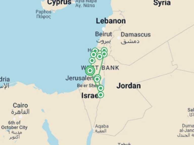 Map itinerary of Jerusalem Tour in Fall with 3 destination visits for the trip: French Circuit, French-speaking Guide