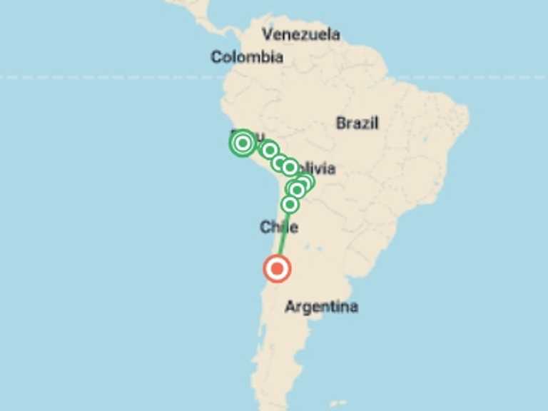 Map itinerary of Lima Tour in September 2026 with 12 destination visits for the trip: Southern Divide