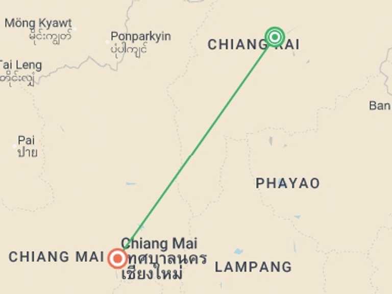 Map itinerary of Thailand Tour in July 2026 with 2 destination visits for the trip: North Thailand Highlights, Small Group Tour (english Only)