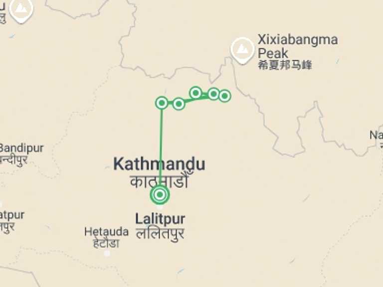 Map itinerary of Nepal Tour in Winter with 7 destination visits for the trip: Langtang Valley View Treks 8-Days