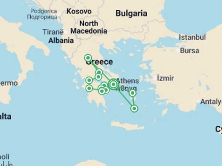 Map itinerary of Mykonos Tour in May 2026 with 7 destination visits for the trip: Best of Greece Luxury Tour