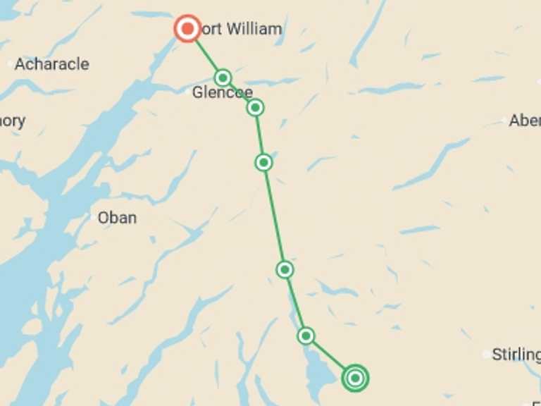Map of 8-Day Scotland Tour with 7 destination visits for the trip: Walking the West Highland Way - 8 Days