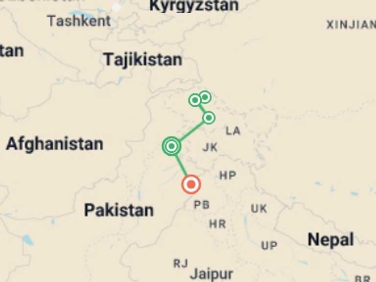 Map of a Expedition Tour with 6 destination visits for the trip: Pakistan Expedition