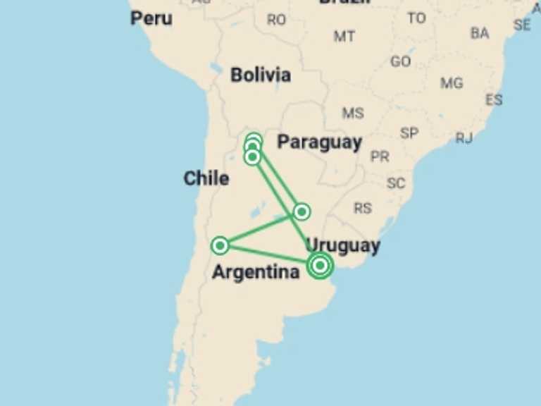Map of a Wine tasting Tour with 7 destination visits for the trip: Deserts, Jungle and Wine