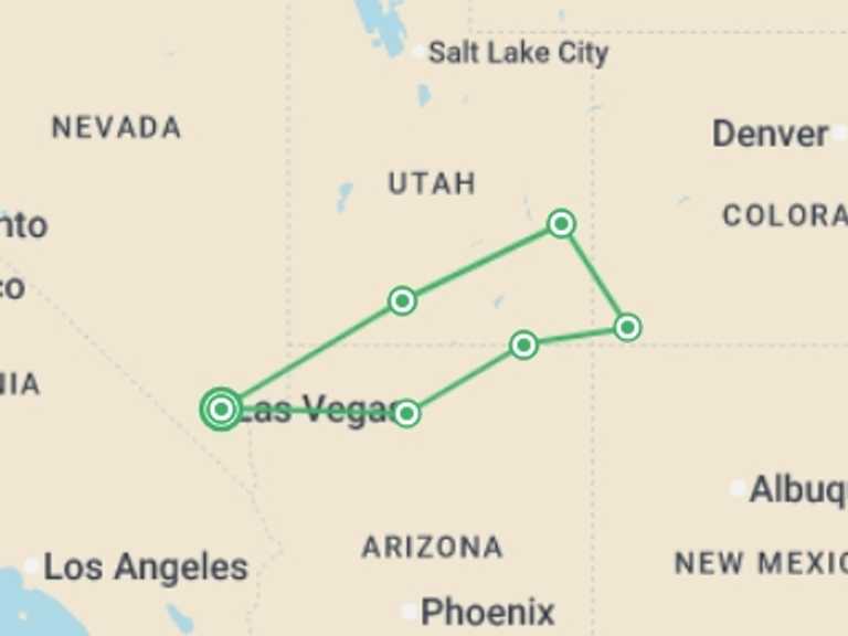 Map of a Adventure and sport Tour with 6 destination visits for the trip: Wonders of the American West