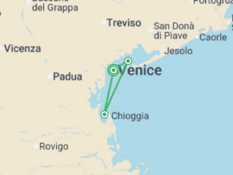 Map of 6-Day Italy Tour with 3 destination visits for the trip: Family Club - Timeless Venice (port-to-port package)