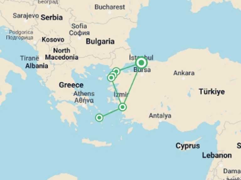 Map of Turkey Tour with 3 destination visits for the trip: Western Ballads | 3 Days