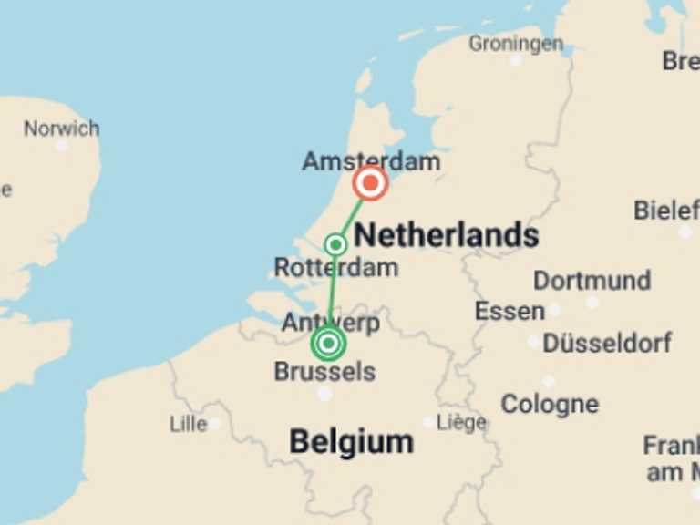 Map of a Beach Tour with 3 destination visits for the trip: Springtime in Holland (port-to-port cruise)