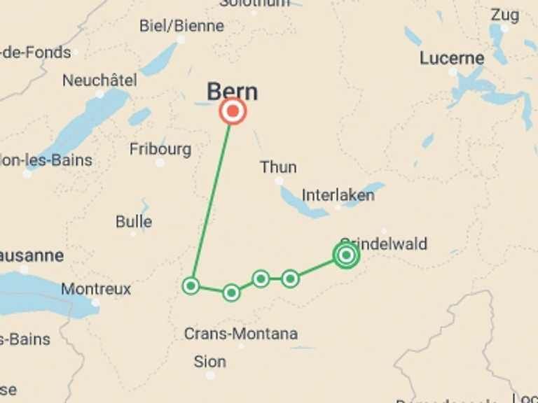 Map of a Trekking and Hiking Tour with 7 destination visits for the trip: Walking the Bernese Highlights West