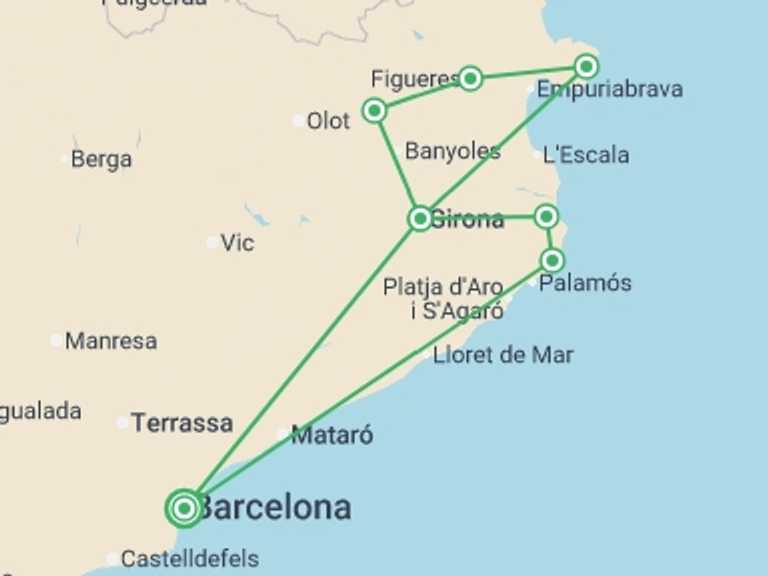 Map of Europe Tour with 2 destination visits for the trip: Captivating Catalonia - 3 days