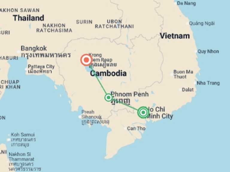 Map itinerary of Ho Chi Minh City Tour in Winter with 3 destination visits for the trip: Vietnam & Cambodia Explorer