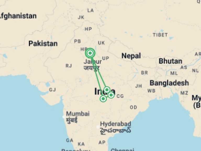 Map itinerary of Asia Tour in Summer with 4 destination visits for the trip: Tiger Trail - 9 days