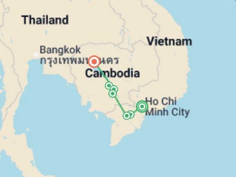 Map of Asia Tour with 7 destination visits for the trip: The Mekong in a different way - Between adventure and must-seesites (port-to-port cruise)
